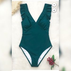 Solid Teal Plunging One-Piece Swimsuit